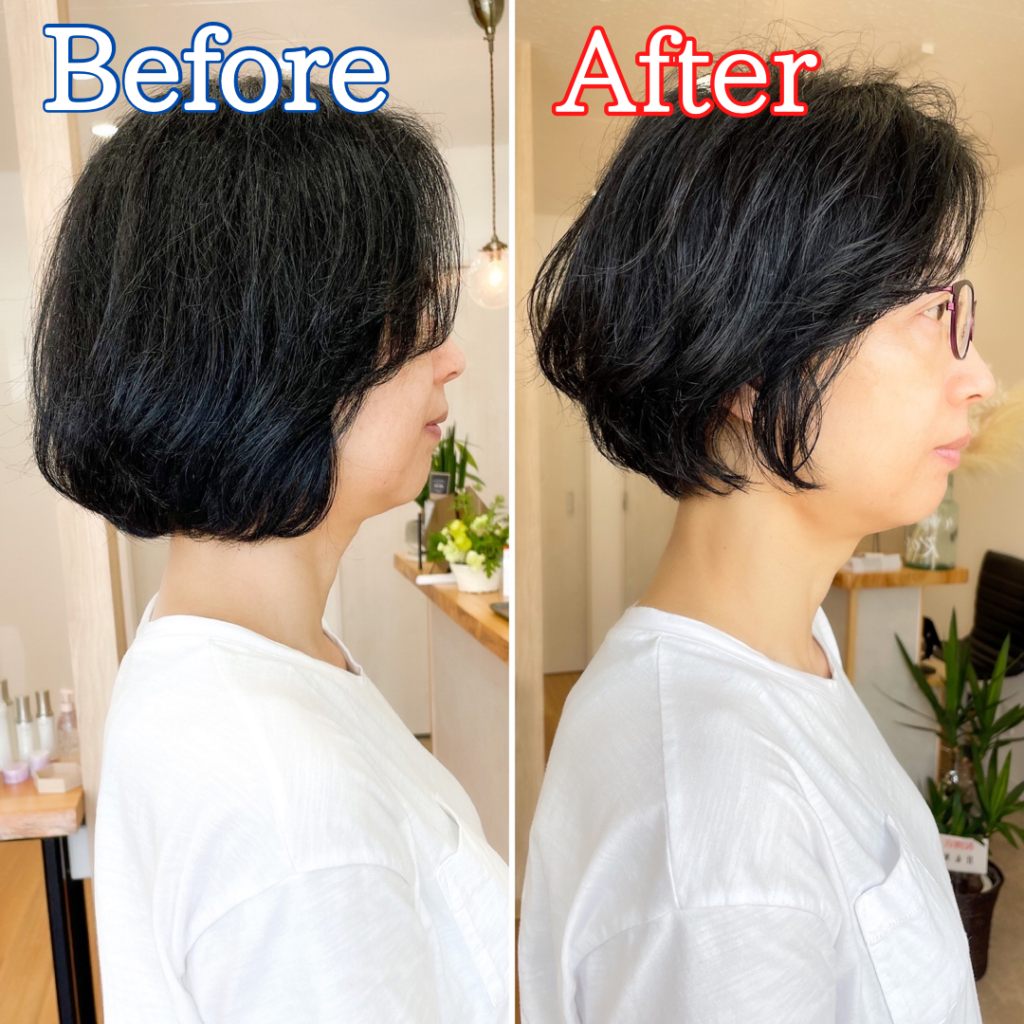 岡山県倉敷市の美容室でクセ毛を活かしたショートヘアに