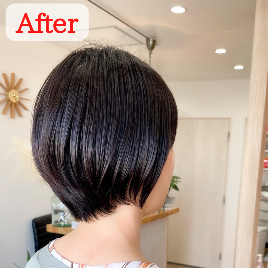 岡山県倉敷市の美容室でクセ毛に縮毛矯正をあててショートヘアに
